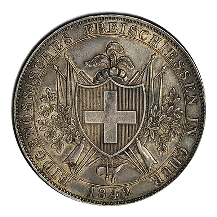 スイス 1842 グラウビュンデン(クール) 射撃祭記念 4フランケン銀貨 R-836a PCGS AU55