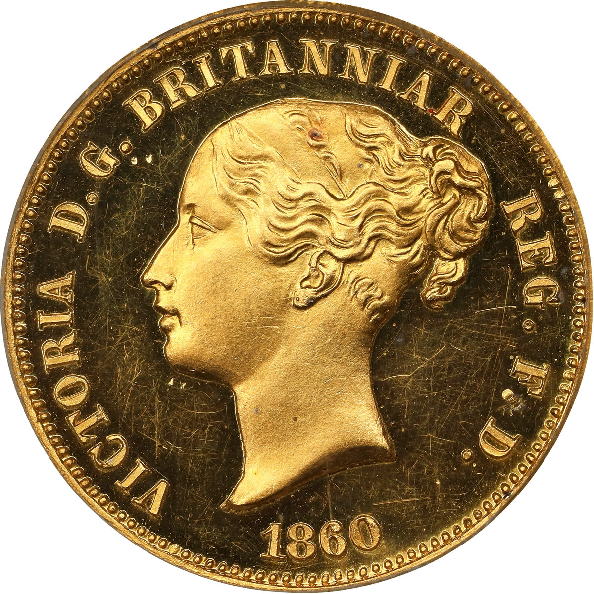 イギリス 1860 ヴィクトリア ハーフペニー 金製試作貨 PCGS PR64