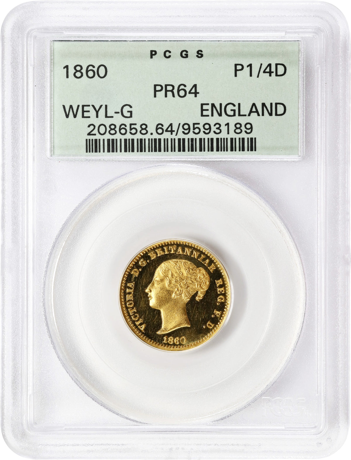 イギリス 1860 ヴィクトリア ファージング 金製試作貨 PCGS PR64
