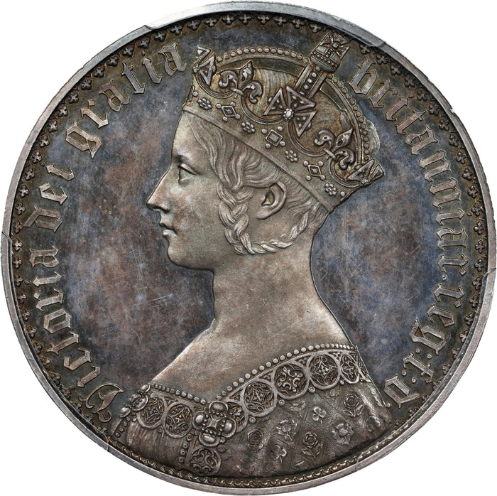 【入札予約】イギリス 1847 ヴィクトリア ゴシッククラウン銀貨 PCGS PR63