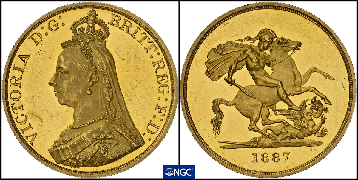 イギリス 1887 ヴィクトリア 5ポンド金貨 ジュビリーヘッド NGC PR61 UC