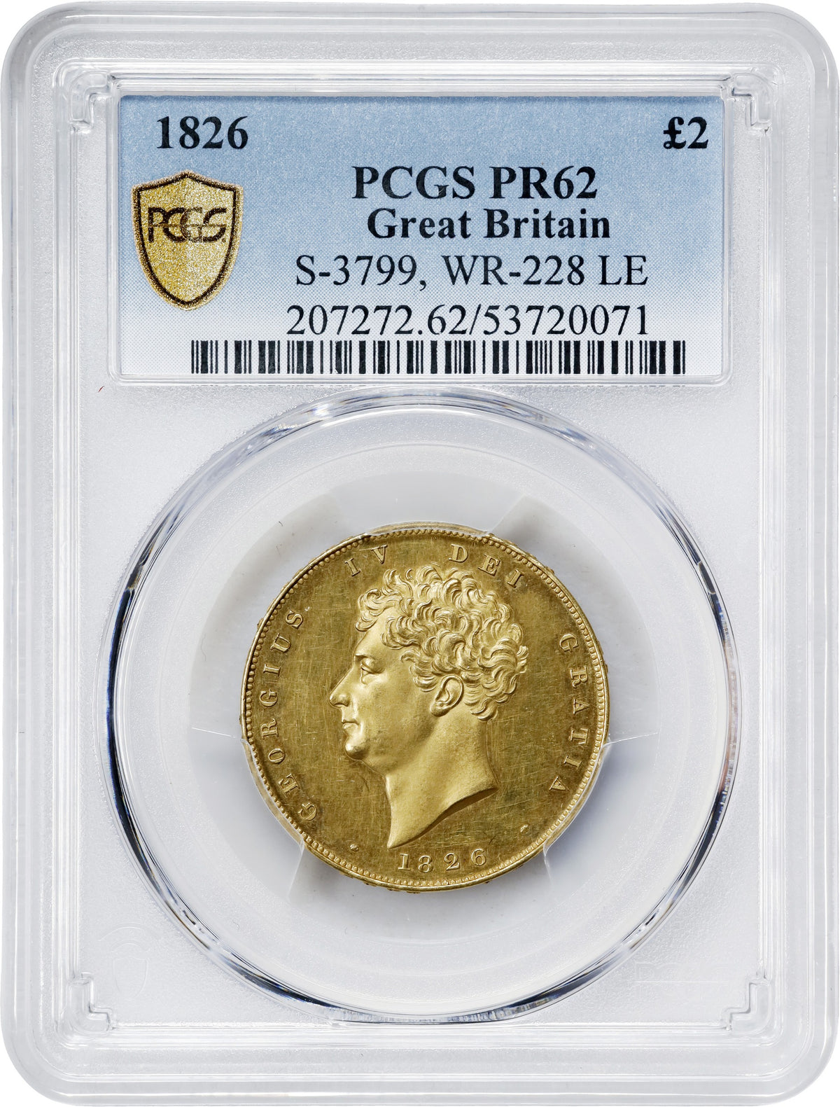 イギリス 1826 ジョージ4世 2ポンド金貨 プルーフ PCGS PR62