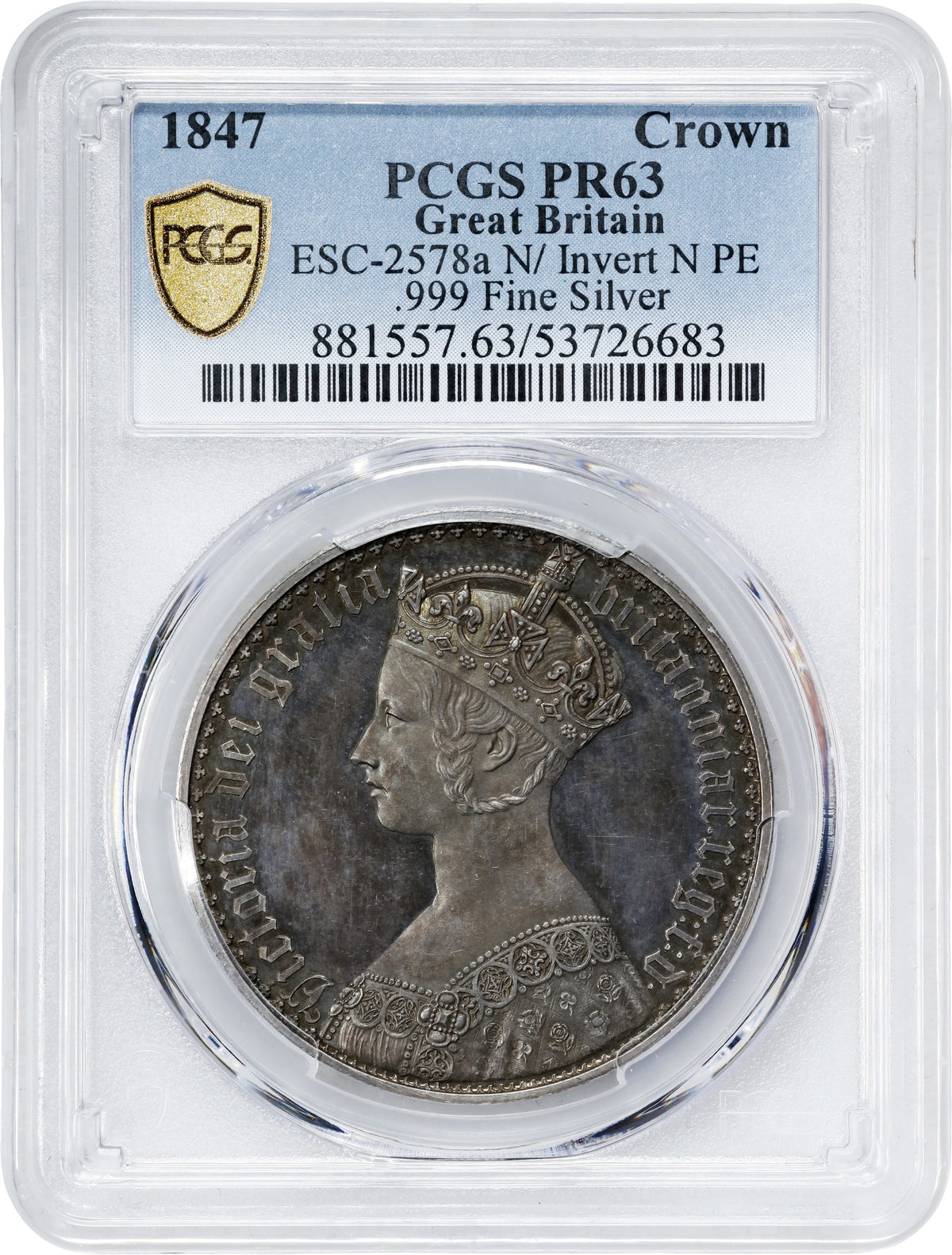 イギリス 1847 ヴィクトリア ゴシッククラウン銀貨 PCGS PR63