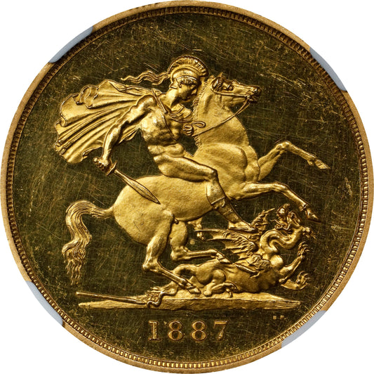 イギリス 1887 ヴィクトリア 5ポンド金貨 ジュビリーヘッド NGC PR61 UC