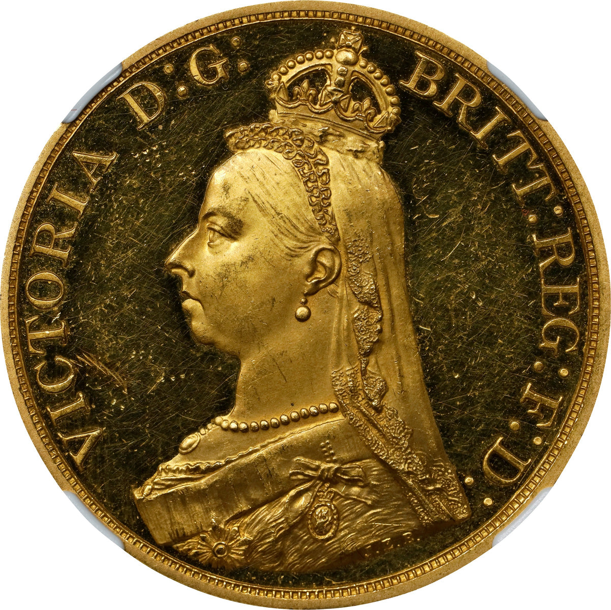 イギリス 1887 ヴィクトリア 5ポンド金貨 ジュビリーヘッド NGC PR61 UC