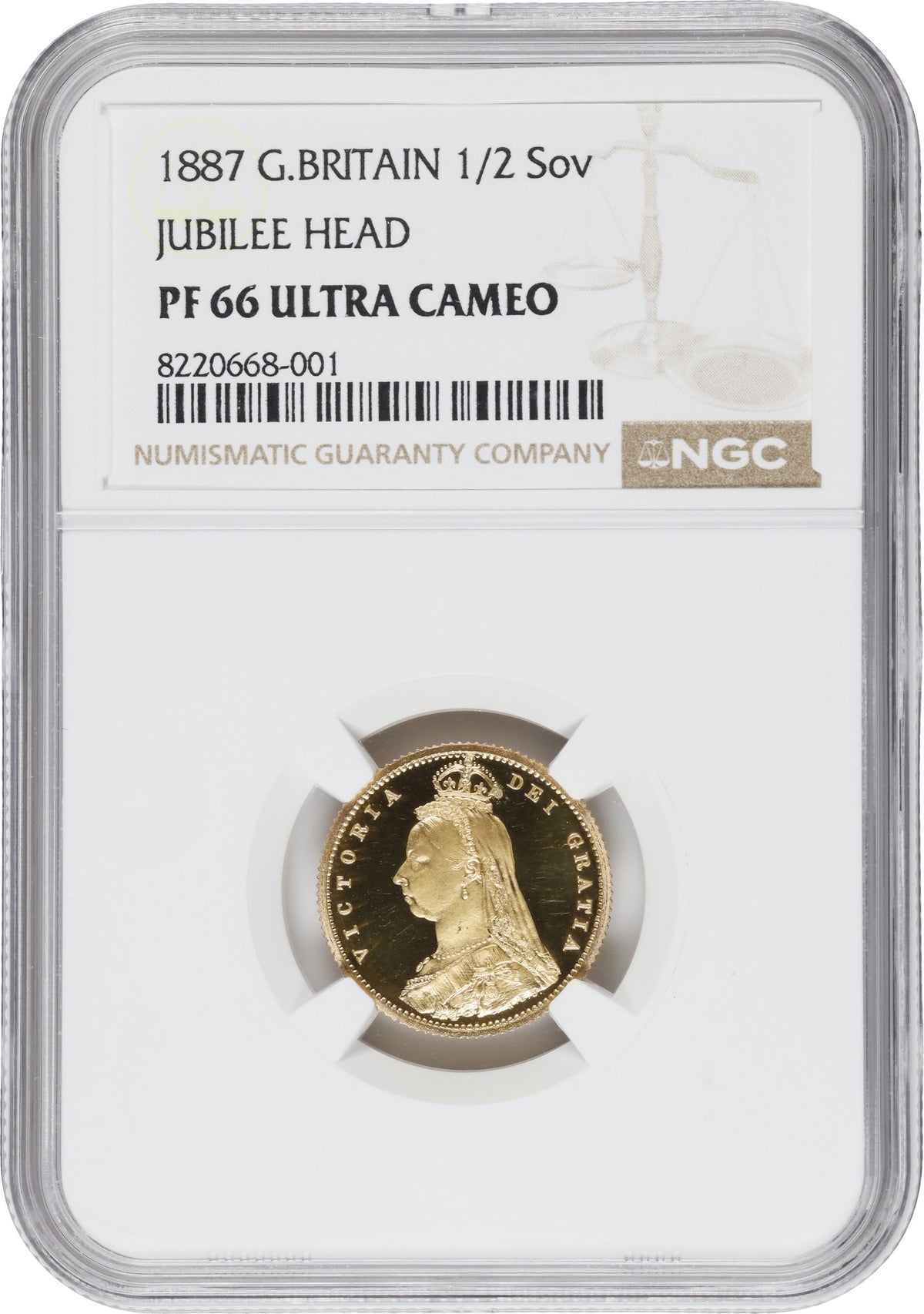 イギリス 1887 ヴィクトリア ハーフソブリン金貨 NGC PR66 ウルトラカメオ