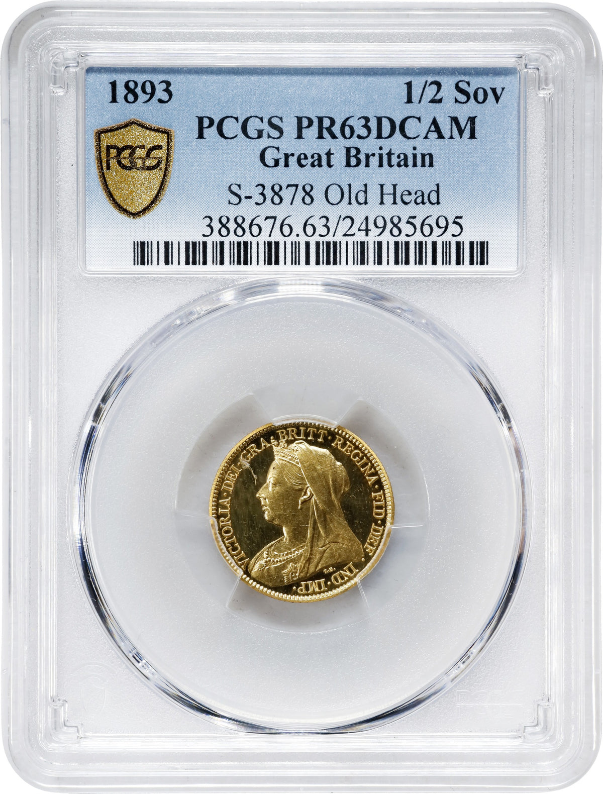 イギリス 1893 ヴィクトリア ハーフソブリン金貨 オールドヘッド PCGS PR63 DCAM