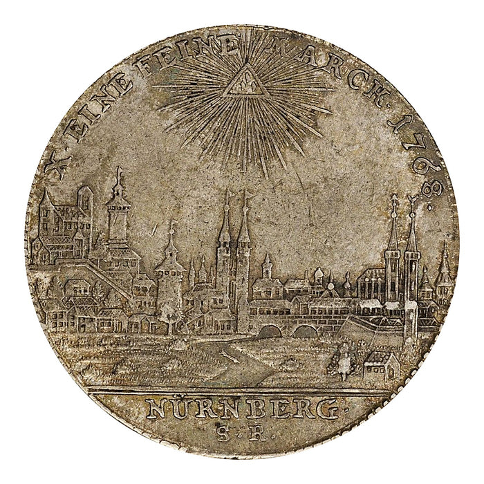 ドイツ ニュルンベルク自由都市 1768 都市景観ターレル銀貨 双頭の鷲 PCGS AU53